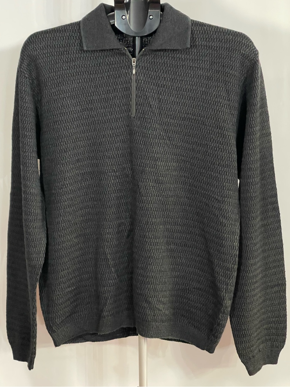Raffi Black Zip-Up Textured Polo Sweater Men’s Size Medium